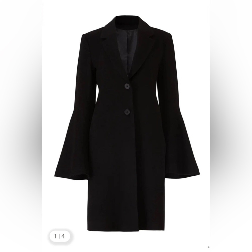 Derek Lam Black Bell Flare Sleeve 100% Wool Pea Coat Jacket Size Italy 40 US 4
